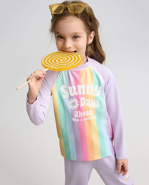【春上新】8楼爱慕儿童Aimer Kids女孩3件装-缤纷彩虹长袖五分裤分身泳衣套装AK167H313，吊牌价660元 商品图3