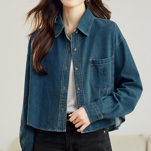 馥迦刺绣口袋做旧复古牛仔外套 商品图4