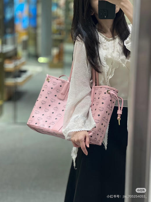 𝗠𝗖𝗠 中号双面购物袋-桃花粉 商品图0