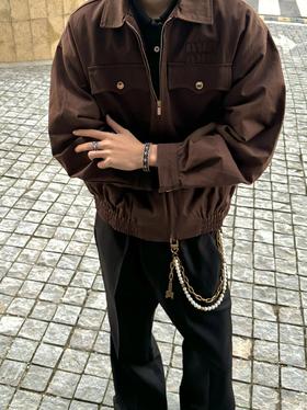 M家 24fw美拉德色水洗华达呢束腰夹克拉链外套