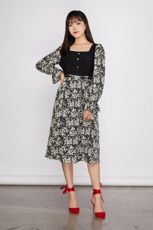 ANSUABEL 珍珠装饰针织碎花收腰连衣裙 11475 商品图4