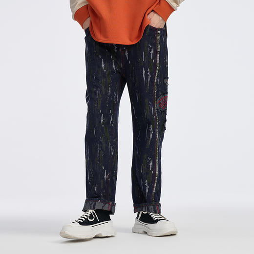 ONIARAI/鬼洗 石化古乌标语苔藓图案补丁拼接五袋牛仔裤 24A7406 商品图2