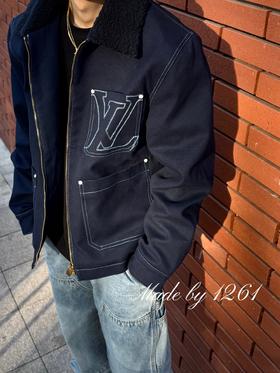 驴家 25ss新款丹宁帆布原牛毛领立领工装牛仔夹克外套