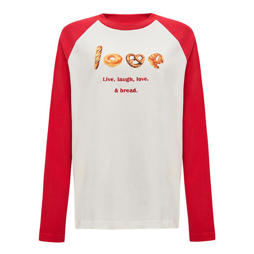 【2件9折】【Petit Bari】面包印花宽松插肩长袖T恤休闲 商品图1