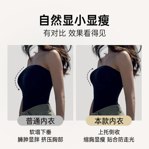 D3-【B-D杯】【大胸显小】【前扣就是稳】【透气全罩杯】【背扣防滑】【环绕式液胶防滑】【14cm侧翼防滑】润微无肩带内衣女大胸显小显瘦防滑蕾丝抹胸薄夏文胸罩美背舒适   柔魅半杯【大胸-半杯】 商品图2