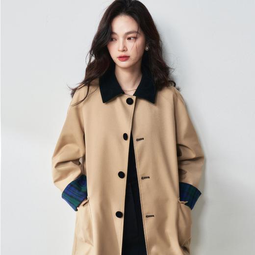 【高货sh】全新升级【铂金会员468/天猫629/差价161】(12000) 洛诗琳25春新款复古撞色格纹双面穿中长款减龄风衣外套 商品图2