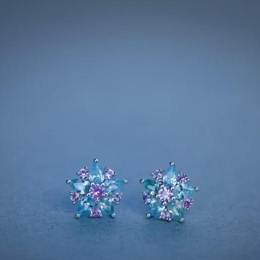龢盒原创 粉蓝配色群镶宝石耳钉 商品图2