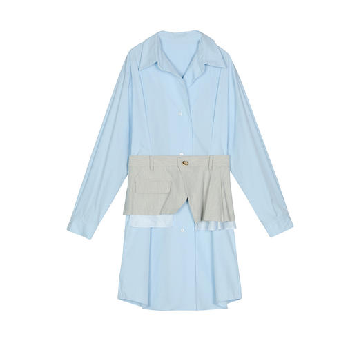 谜底衬衫式连衣裙长袖2025春新品通勤风解构感拼接裙子251ML0061 商品图4