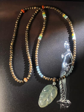 XY0053原创沉香+翡翠冰种叶子套链