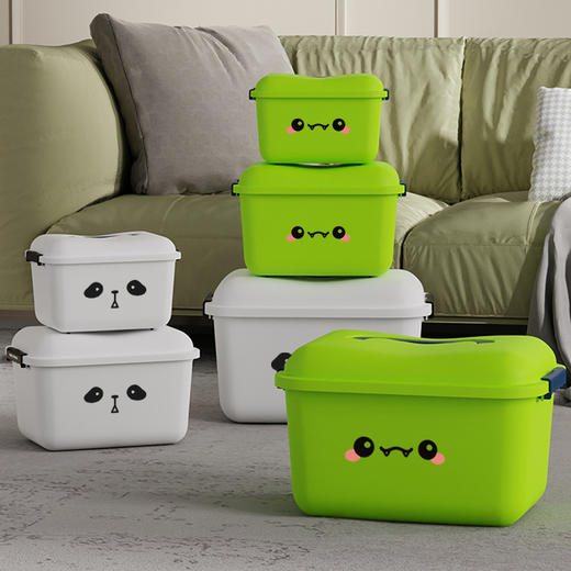 【宝宝也会收纳，家用卡通收纳箱~】儿童熊猫卡通塑料收纳箱 带轮手提恐龙玩具收纳盒 零食积木整理箱子-QQ 商品图0