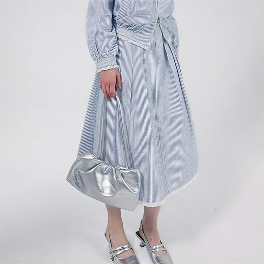 【2件9折】【Petit Bari】肌理感条纹刺绣百褶半裙长裙 商品图0