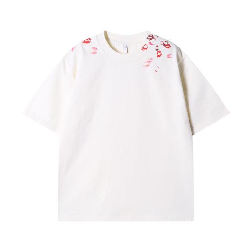 T2189早春新款时尚个性美式红唇印花圆领短袖T恤小众设计纯色百搭上衣 商品图1