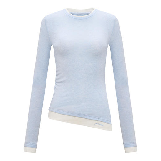 【2件9折】【Petit Bari】(多色)不对称假两件显瘦开衩T恤长袖设计感舒适亲肤 商品图1