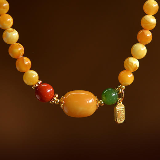 丁摩 天然蜜蜡手串女男老花蜡水晶玛瑙翡翠玉石散珠子吊坠碧玉南红手链5ZF-1125 商品图1