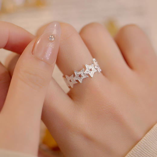 【星辰醉卧】S925银镂空星星开口戒指【BF-RS3060】 商品图2