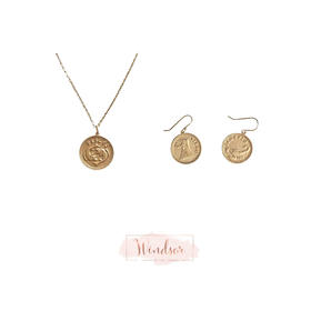 LHWINDSOR复古星座钱币耳环项链小众硬币饰品套装