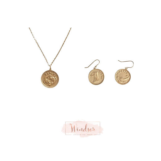 LHWINDSOR复古星座钱币耳环项链小众硬币饰品套装 商品图0