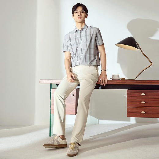 【高端系列】柒牌格纹提花短袖衬衫男士夏季新款时尚休闲弹力衬衣128A71720 商品图4