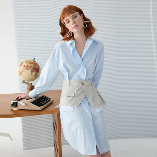 谜底衬衫式连衣裙长袖2025春新品通勤风解构感拼接裙子251ML0061 商品图1