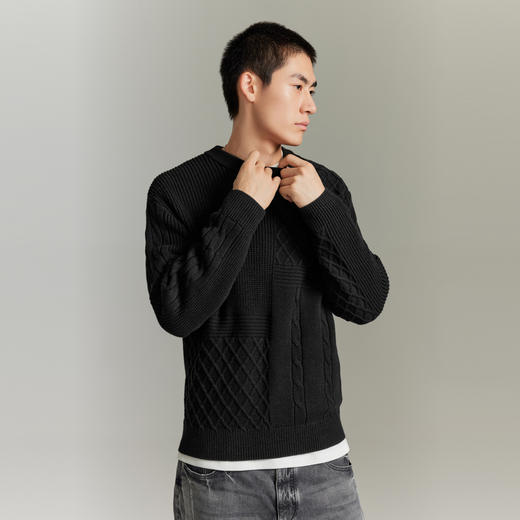 GXG男装 城市定义黑白纯色针织拼接肌理不易起球毛衣 秋季热卖 商品图2