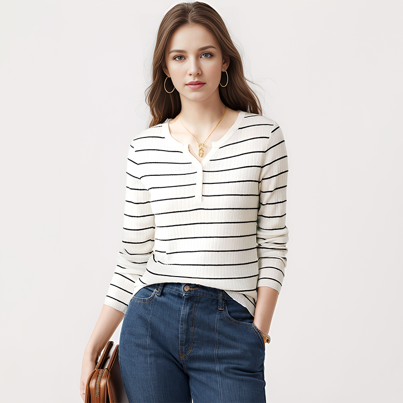 【2件9折】【Petit Bari】(多色)女士条纹针织羊毛衫懒人必备可机洗羊毛衫