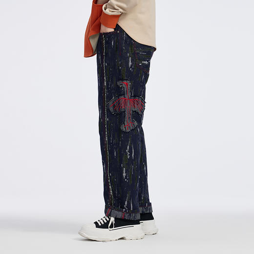 ONIARAI/鬼洗 石化古乌标语苔藓图案补丁拼接五袋牛仔裤 24A7406 商品图1