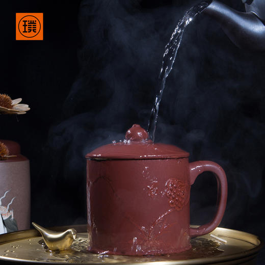 璞实茶器养正宜兴紫砂盖杯莲蓬杯手工原矿手工泥绘紫砂杯礼盒定制 商品图1