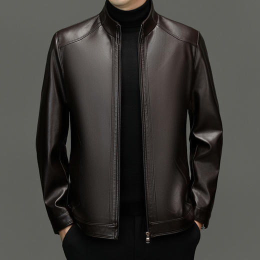 红览 皮衣男中年秋冬短款皮夹克男士商务休闲加绒加大码皮皮衣外套5ZF-2952 商品图3