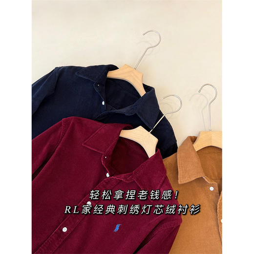 2025复古老钱风小马刺绣棉质灯芯绒长袖衬衫衬衣上衣外套女秋冬款！ 商品图1