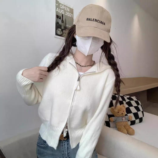 早春秋【纯欲风针织开衫】新款双头拉链长袖 修身显瘦短款上衣 连帽开衫 商品图2