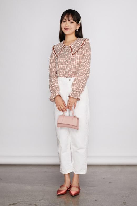 ANSUABEL 娃娃领珍珠扣饰格纹衬衣 11470 商品图1