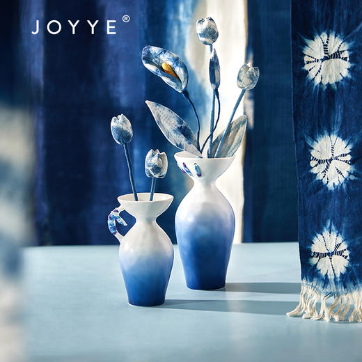 JOYYE 染韵生花大花瓶 手绘陶瓷花瓶摆件客厅插花高级感手捏艺术大花瓶装饰布艺花 商品图4