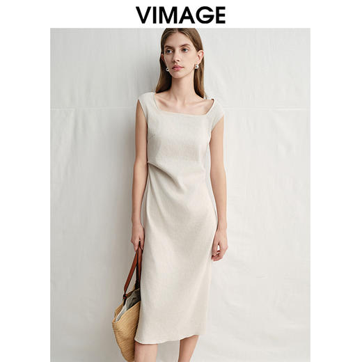 VIMAGE纬漫纪修身显瘦收腰a字小众设计无袖连衣裙2025夏新款V2307906 商品图5