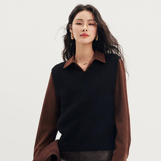 棉仓346699004-vip初棉方圆领羊毛混纺薄款马甲 商品图1