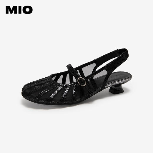 MIO米奥编织圆头凉鞋金属朋克风拼色时尚百搭女鞋M252226405 商品图1