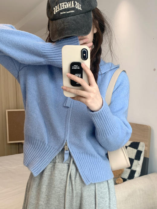 早春秋【纯欲风针织开衫】新款双头拉链长袖 修身显瘦短款上衣 连帽开衫 商品图6