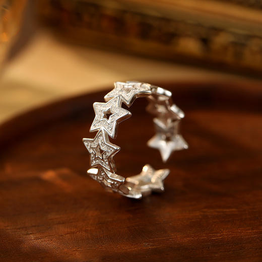 【星辰醉卧】S925银镂空星星开口戒指【BF-RS3060】 商品图0