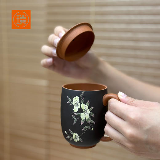 璞实茶器璞实繁花宜兴原矿大师手工粉浆彩绘紫砂杯礼品定制泡茶礼盒装 商品图4