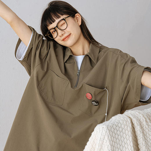 714street日系短袖工装衬衫男高级感夏季polo衫cheanfit纯色衬衫 商品图1