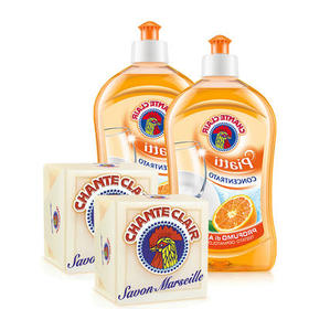 【一般贸易】大公鸡管家 四件套 香橙洗洁精*2+马赛洗衣皂*2