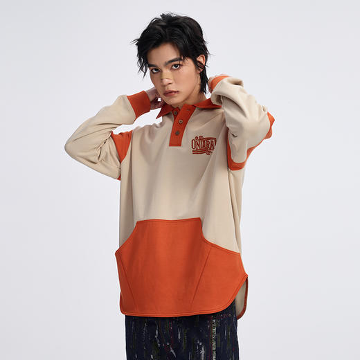 ONIARAI/鬼洗 石器时代自然环境长袖拼接宽松马球衫 A240011 商品图1