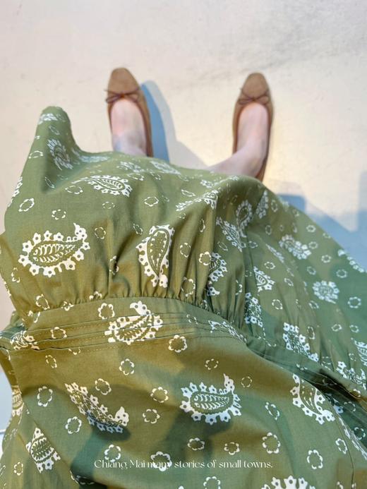 绿野仙踪 绿意盎然的佩斯利图案手工打条细致工艺大裙摆半身裙 牛油果绿 商品图0