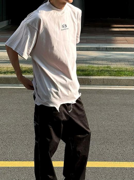 B家 24FW新款双环字母刺绣下摆流苏破坏短袖tee 商品图0