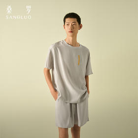 桑罗睡衣素绉缎反做圆领新款男睡衣短款男士套装可外穿