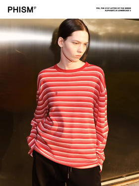 长袖条纹圆领T恤