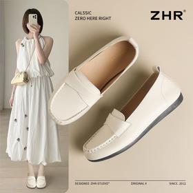 ZHR则则软底豆豆鞋百搭平底单鞋2025新款一脚蹬乐福鞋黑色通勤鞋