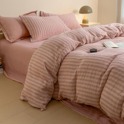 【出生婴幼儿可用】全棉色织提花有氧纱四件套 超柔软糯双层纱透气亲肤套件 商品图4