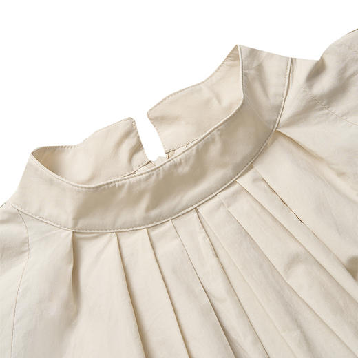 【2件9折】【Petit Bari】(多色)简约小立领褶皱长袖衬衫女士设计感时尚衬衫 商品图5