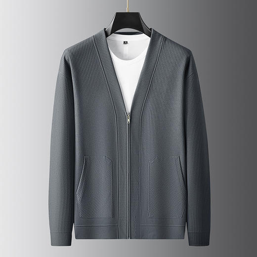 【新款DSL】大依优型大码男士开衫深V长袖卫衣男加肥加大运动外套针织衫外套 商品图8