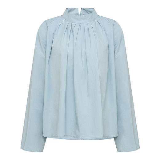 【2件9折】【Petit Bari】(多色)简约小立领褶皱长袖衬衫女士设计感时尚衬衫 商品图1